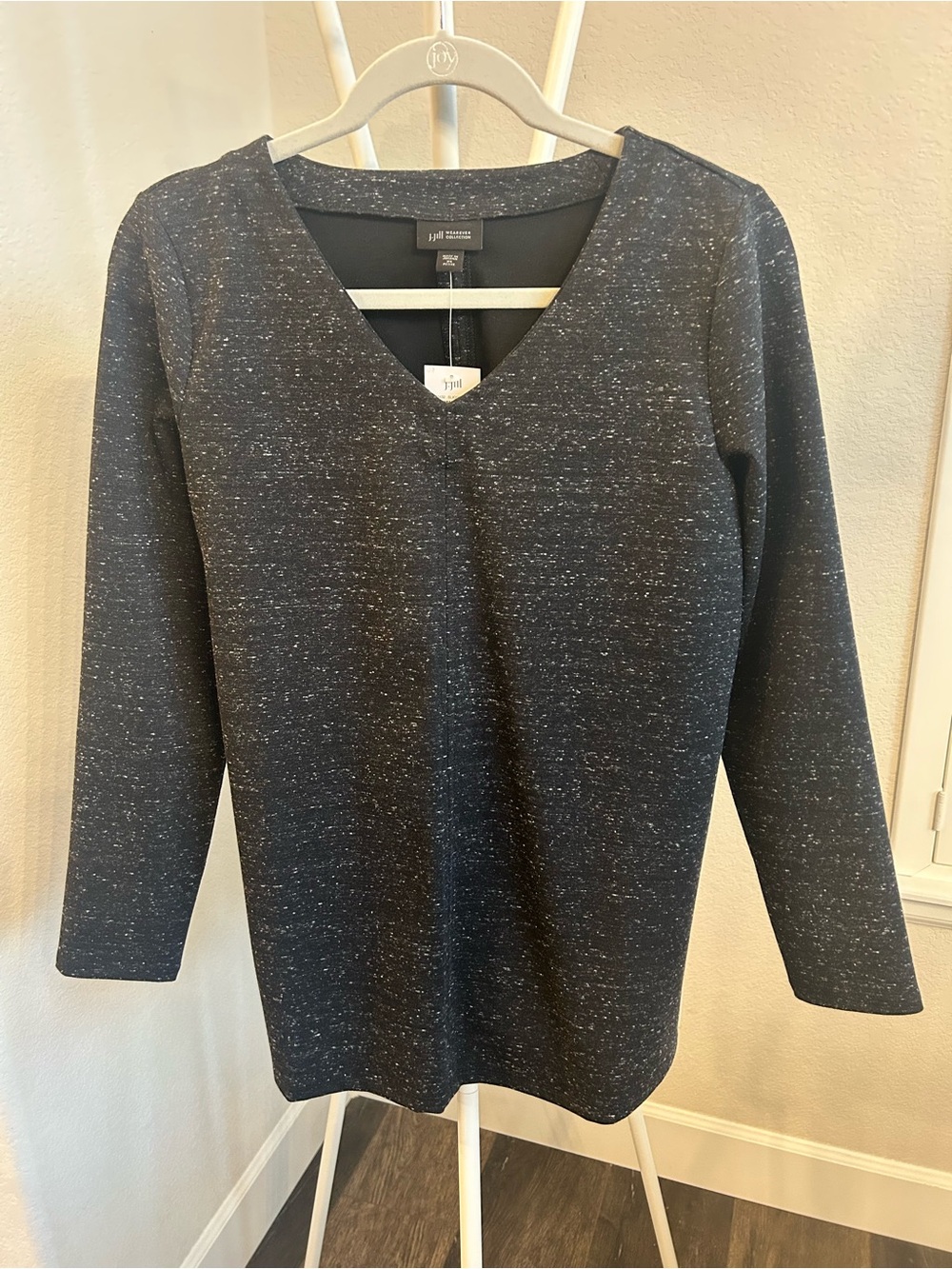 J.Jill Wearever Collection V-Neck Top NWT Black Speck Fleck Knit Tunic